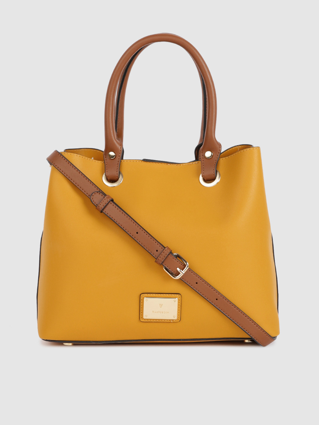 Buy Van Heusen Mustard Yellow Solid Handheld Bag Handbags for Women