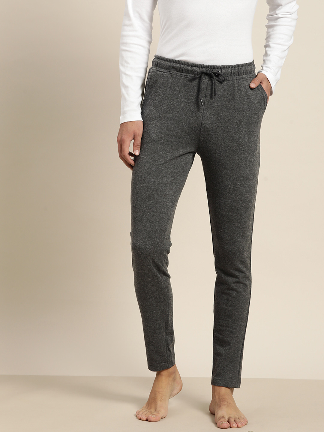 Buy Ether Men Charcoal Grey Pure Cotton Solid Tapered Lounge Pants