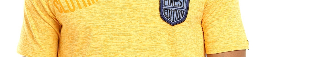 Buy Cherokee Men Mustard Yellow Printed Henley Neck Cotton T Shirt ...