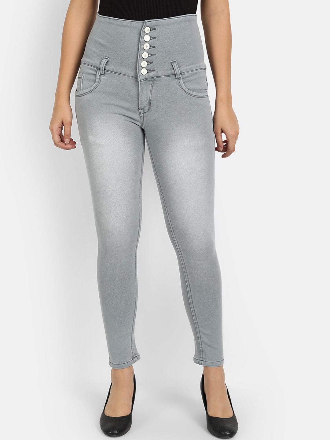 Buy BROADSTAR Women Grey Skinny Fit High Rise Heavy Fade Jeans - Jeans ...