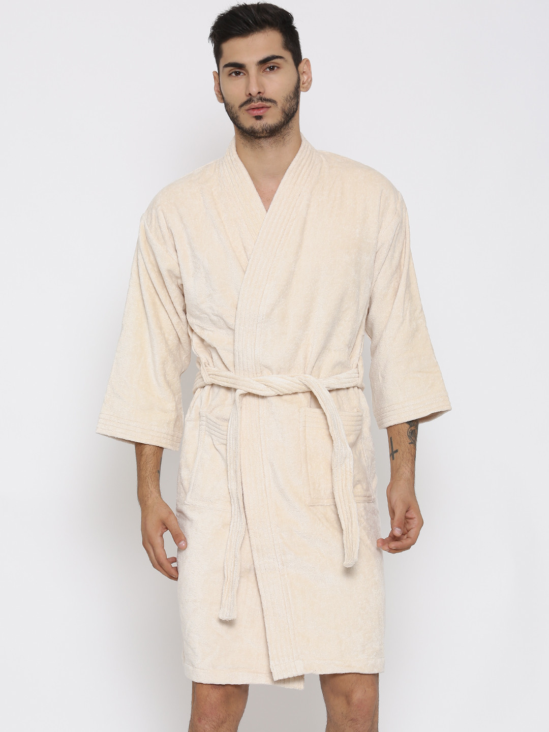 Buy MYTRIDENT Unisex Cream Coloured Bathrobe Bath Robe for Unisex