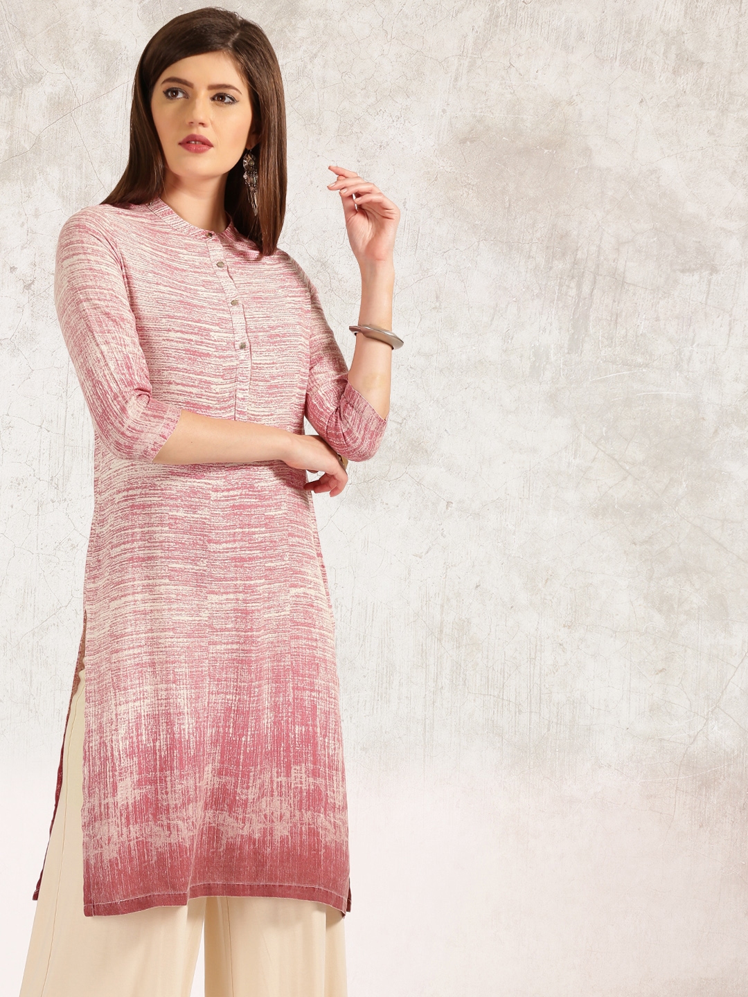 Anouk women pink printed straight kurta