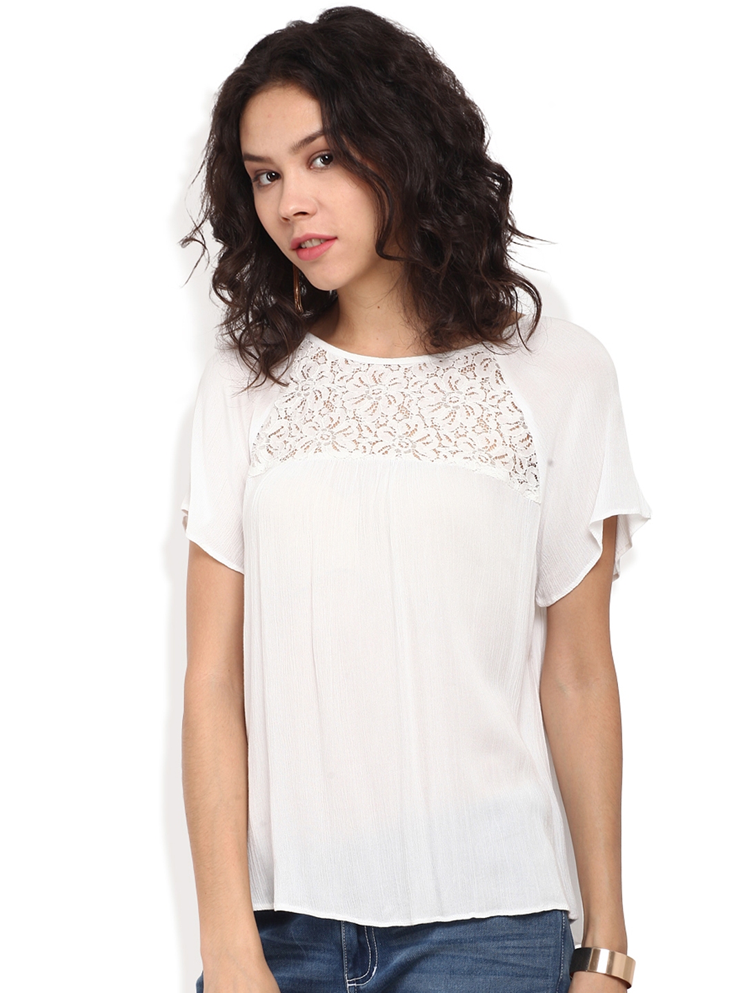 Buy Blue Sequin Women Off White Lace Boxy Top - Tops for Women 1537109 ...
