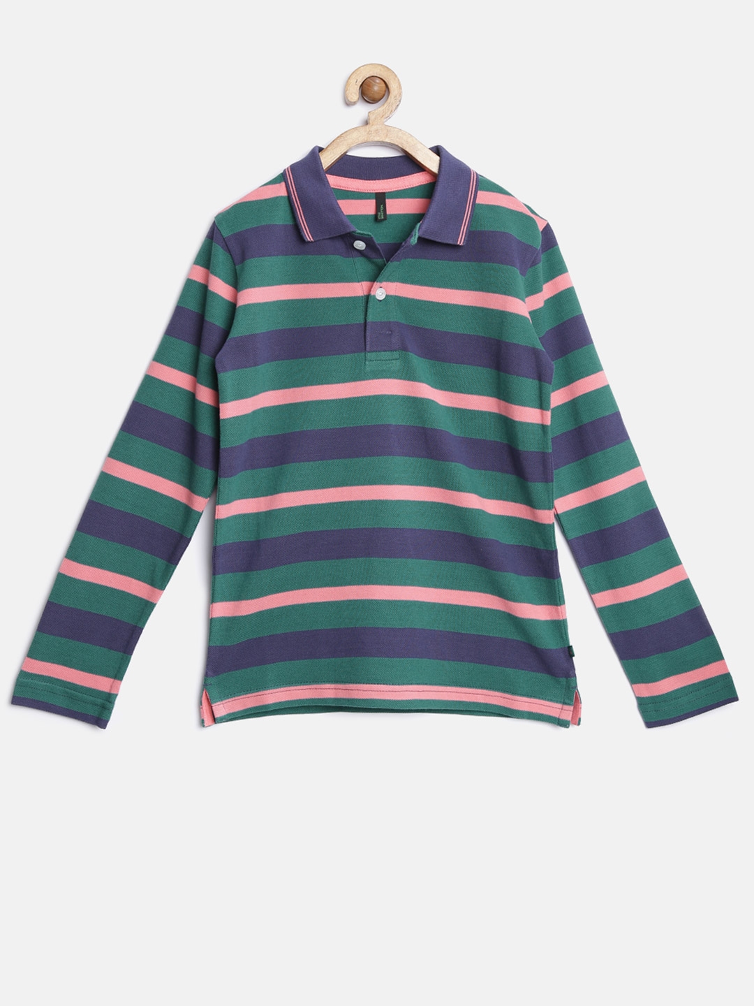 Buy United Colors Of Benetton Boys Green Navy Striped Polo Pure Cotton ...