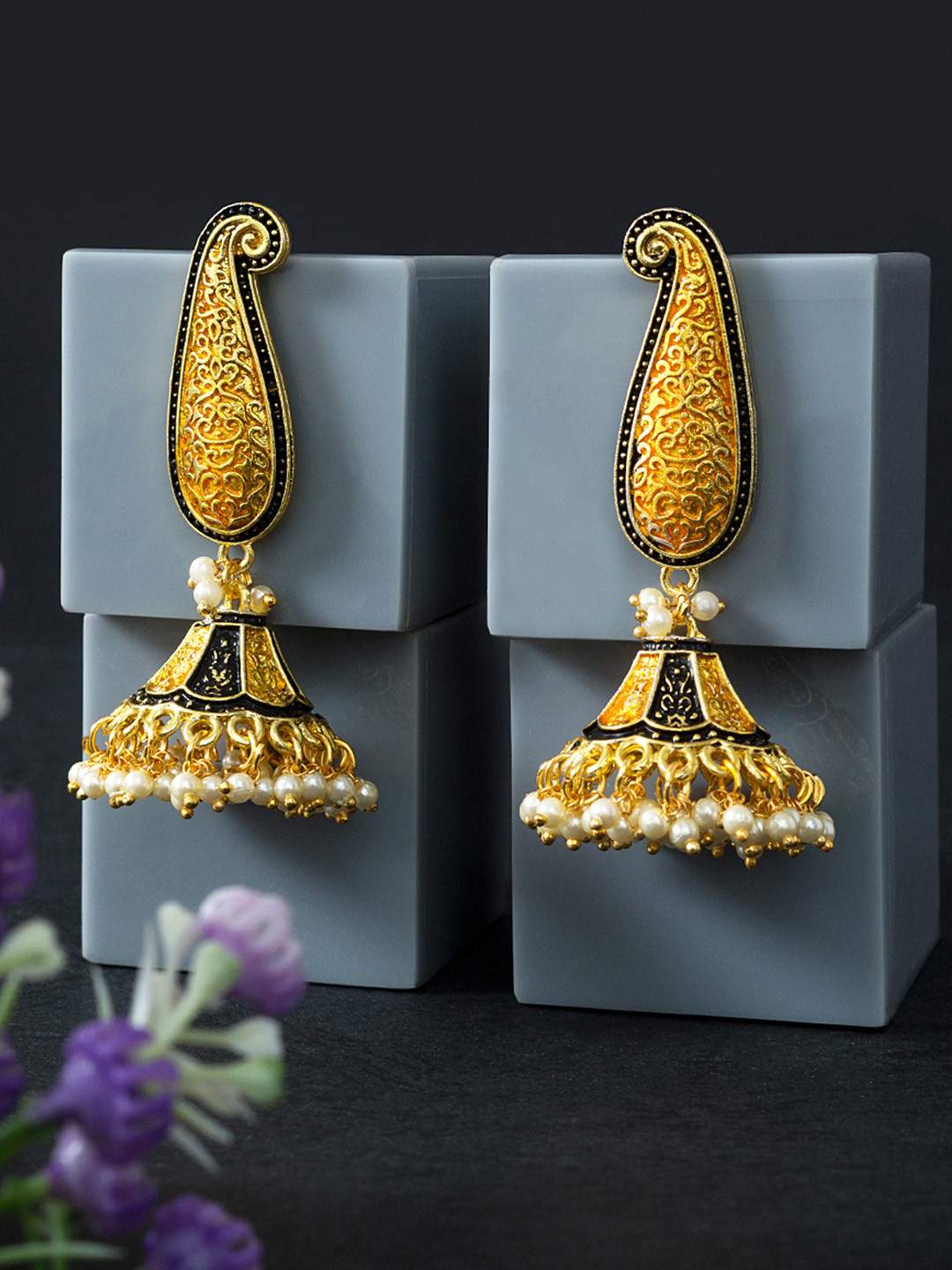 Peacock jhumka earrings gold clearance
