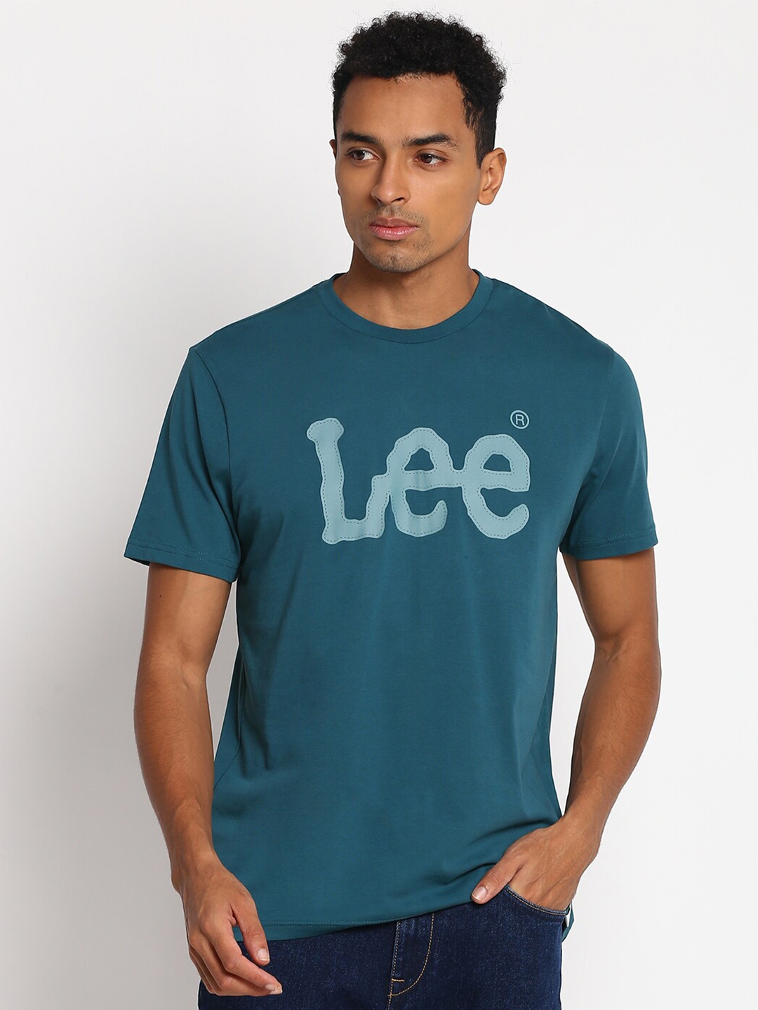 Buy Lee Men Sea Green Typography Printed Cotton T Shirt - Tshirts for ...