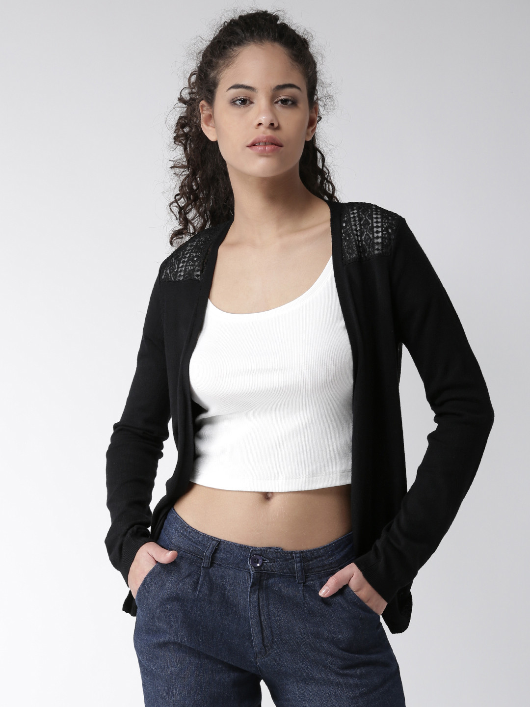 Buy New Look Women Black Embroidered Back Semi Sheer Shrug Shrug for