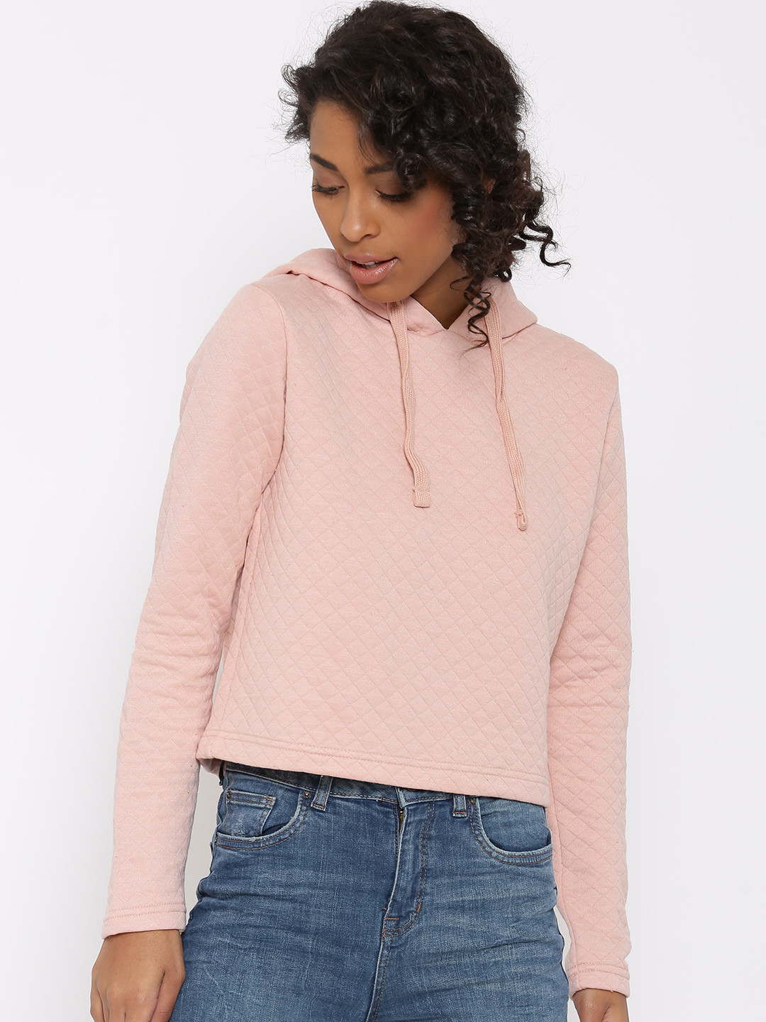 Buy New Look Peach Coloured Hooded Crop Sweatshirt Sweatshirts for