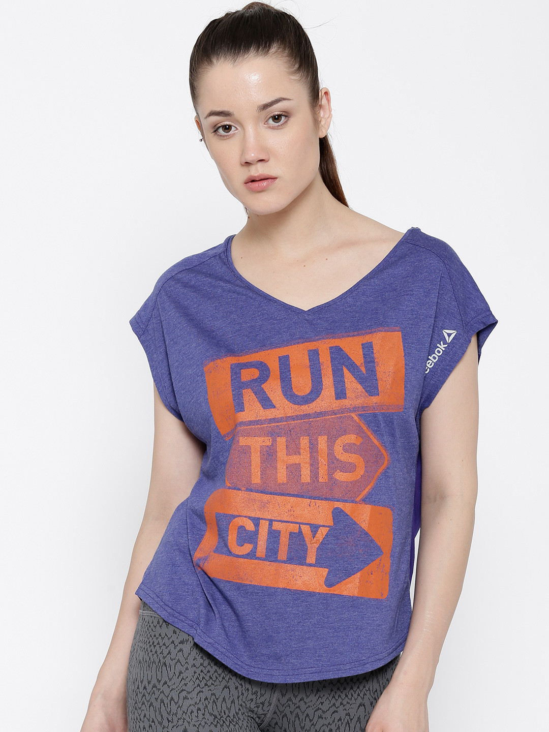 Buy Reebok Women Purple RE TRND Printed V Neck Running T Shirt