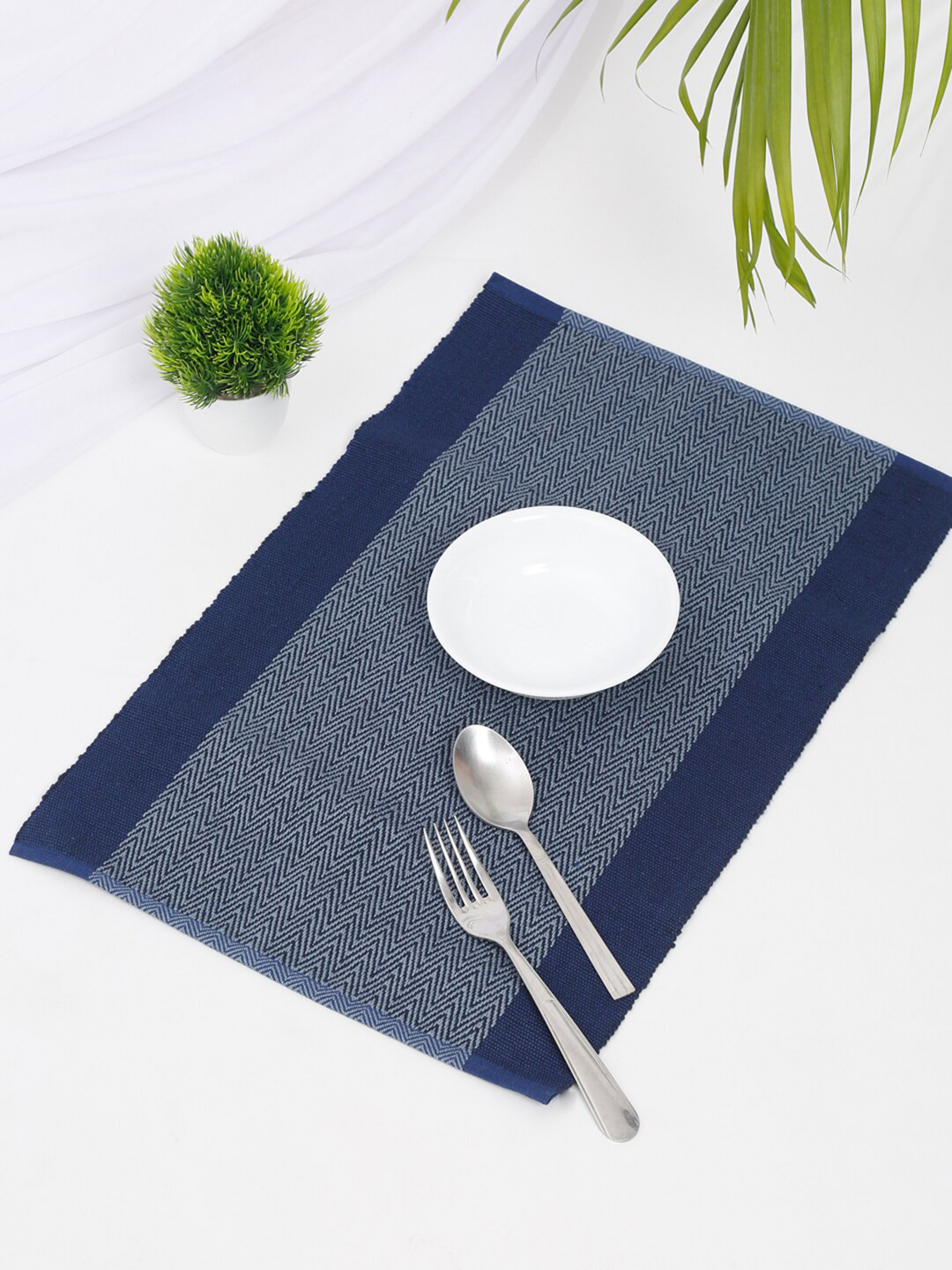 Buy Fabindia Set Of 4 Blue Woven Design Cotton Table Placemats Table