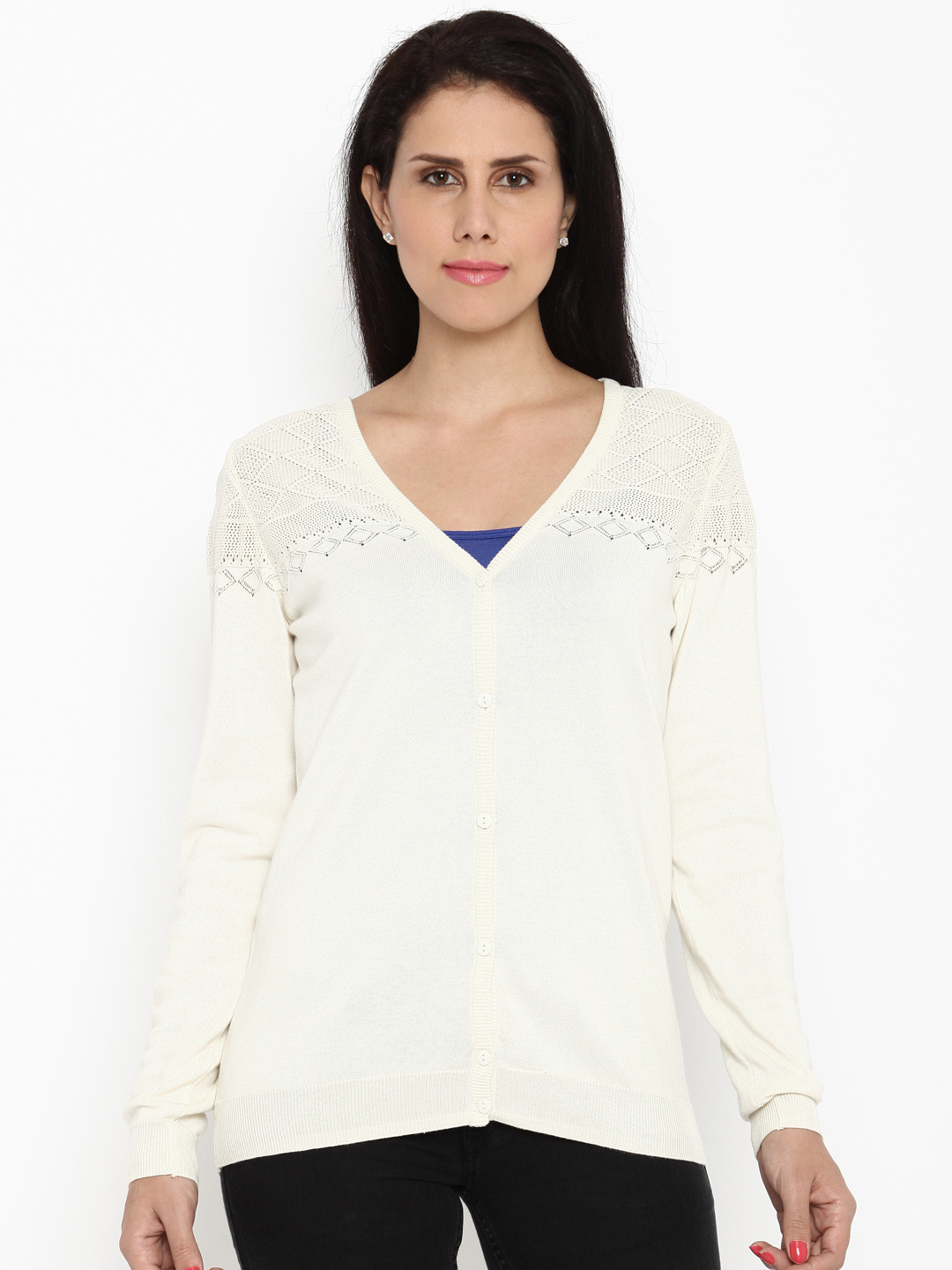 Buy Van Heusen Woman White Cardigan Sweaters for Women 1539384 Myntra