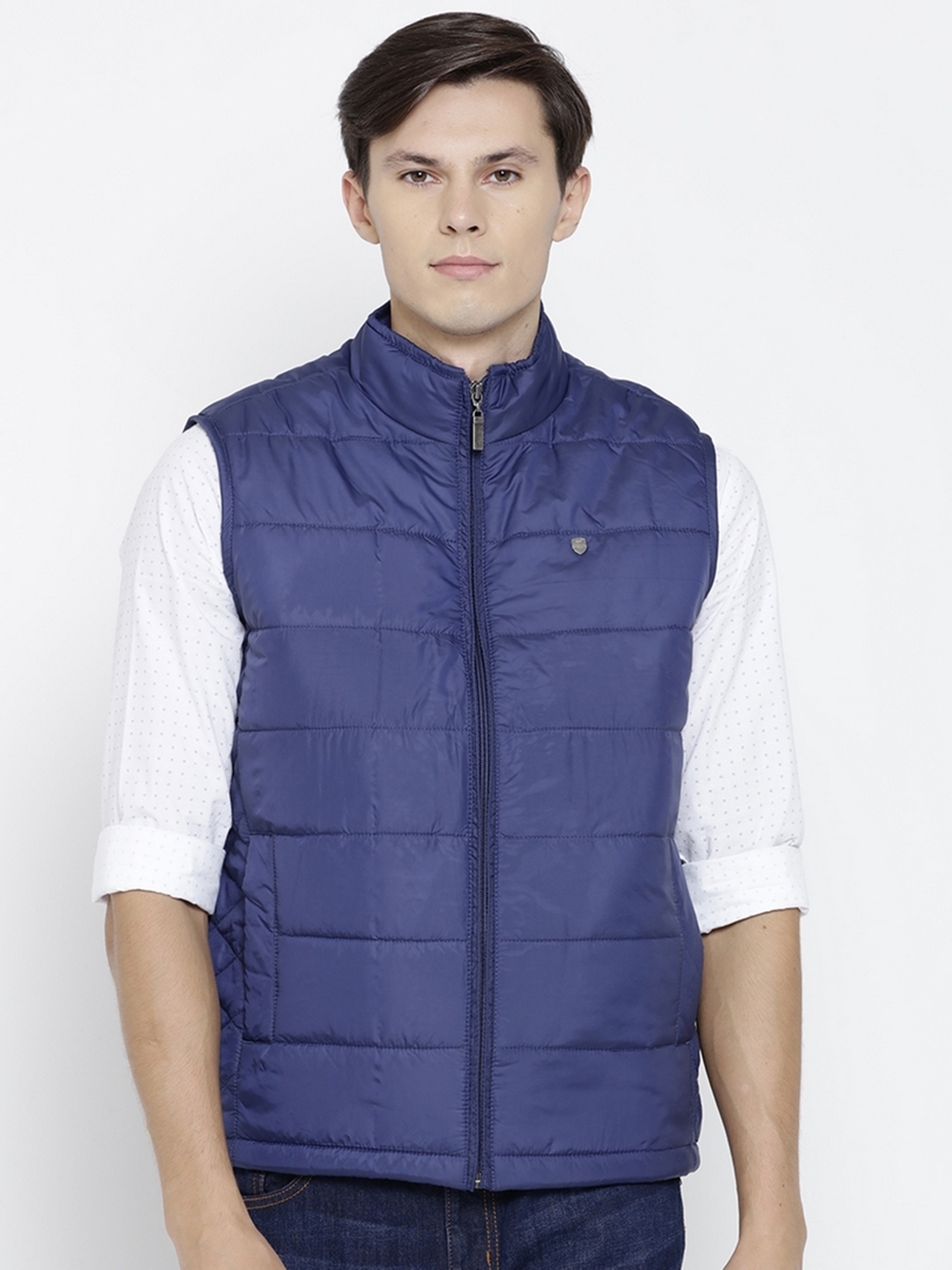 Buy Park Avenue Men Navy Solid Sleeveless Quilted Jacket - Jackets for ...
