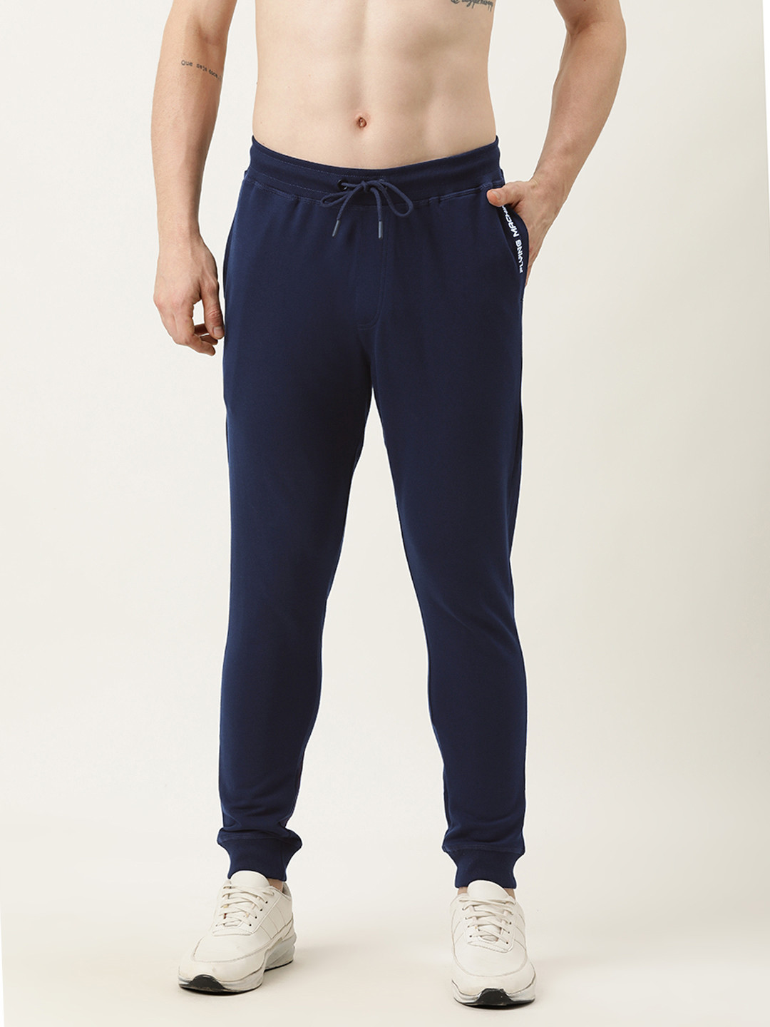 Buy Flying Machine Men Navy Blue Solid Joggers - Track Pants for Men ...