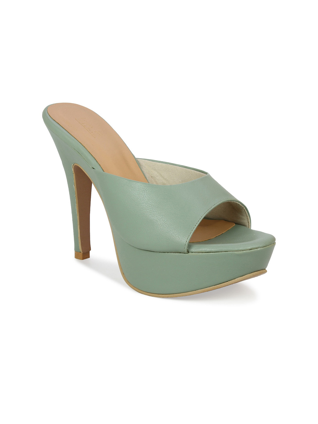 GG HEELED MULES 105 IN PASTEL GREEN CALFSKIN