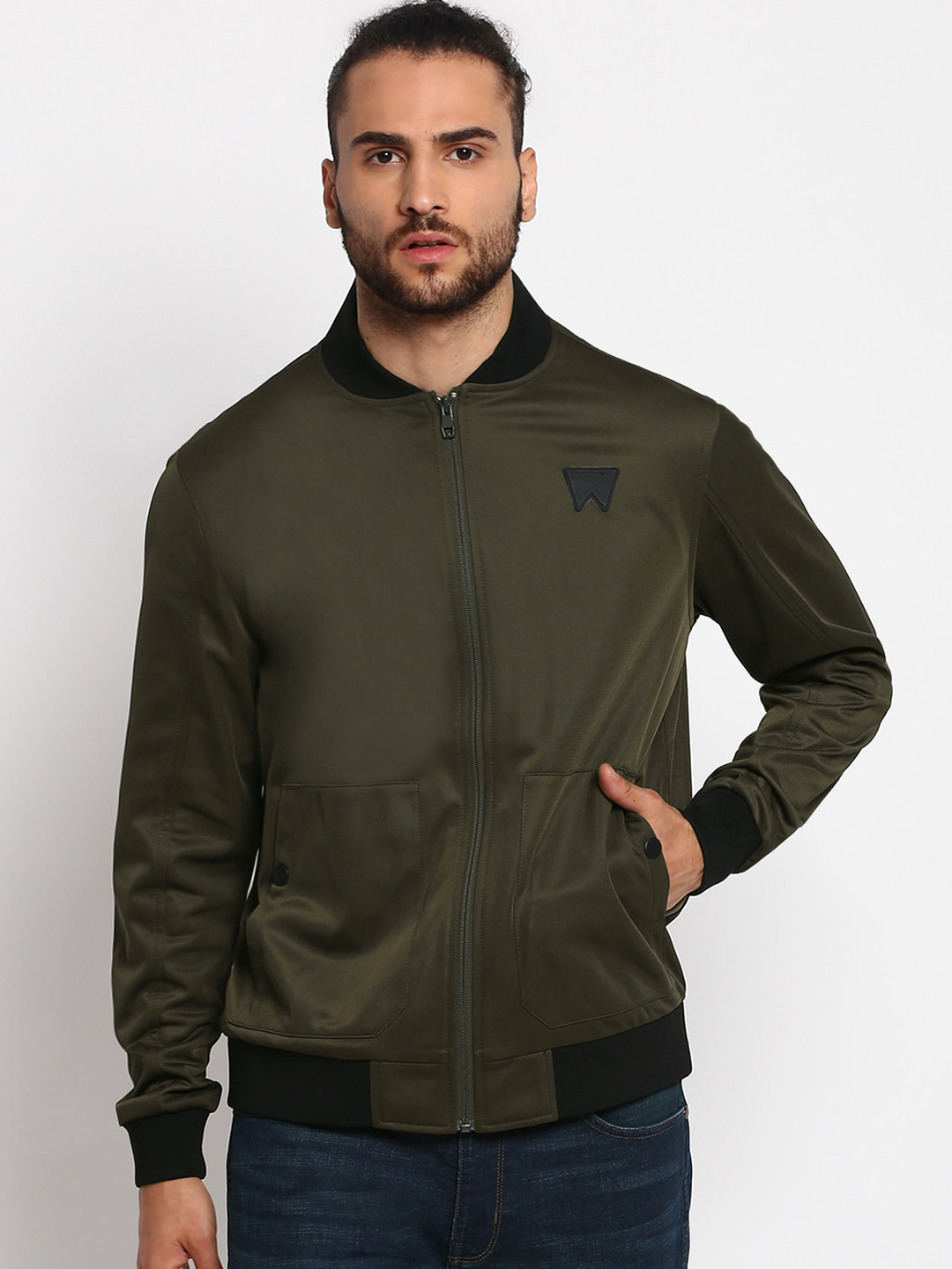 Men's Printed Orange Bomber Jacket