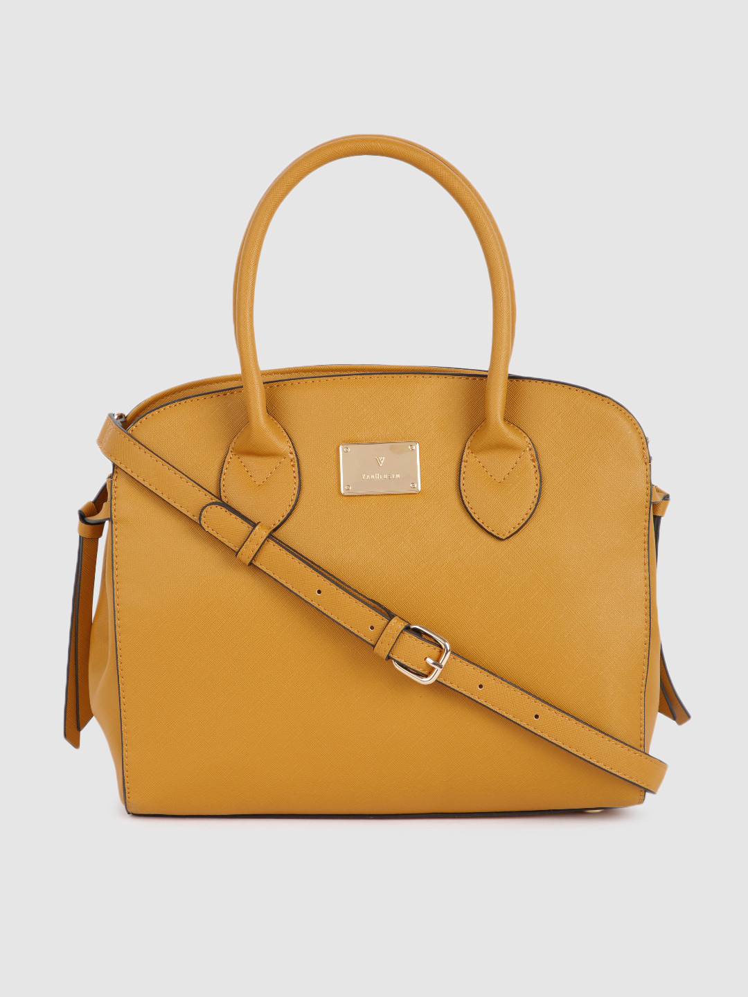 Buy Van Heusen Mustard Yellow Solid Handheld Bag Handbags for Women