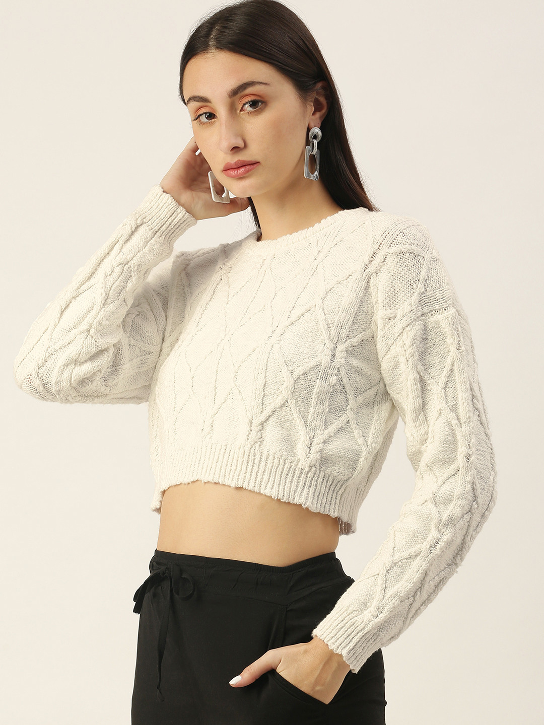 Forever 21 Cropped Waffle Knit Sweater In Yellow (MUSTARD