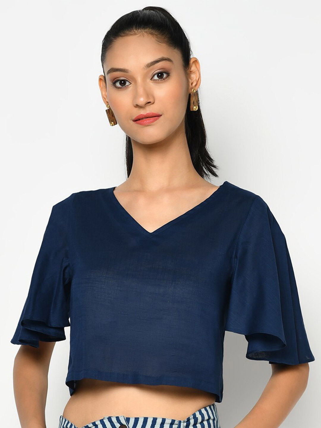 Buy Fabindia Blue Solid Pure Cotton Crop Top Tops For Women 15406478 Myntra