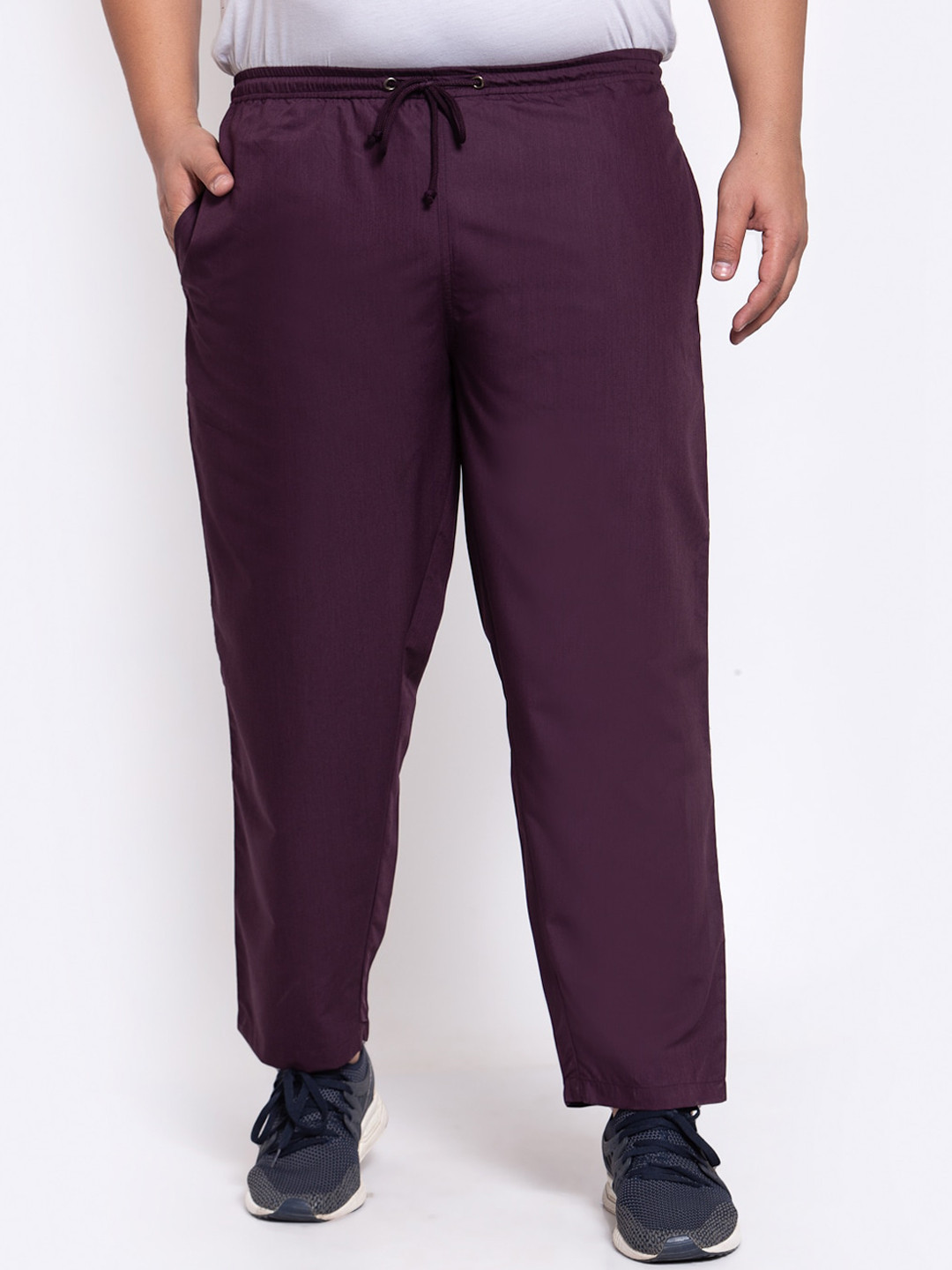 Buy PlusS Men Purple Solid Straight Fit Cotton Track Pants Track