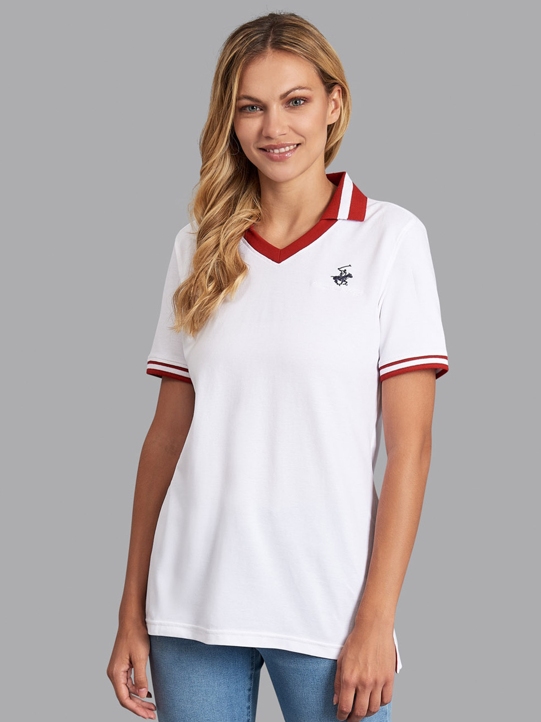 Buy Beverly Hills Polo Club Women White V Neck T Shirt Tshirts for