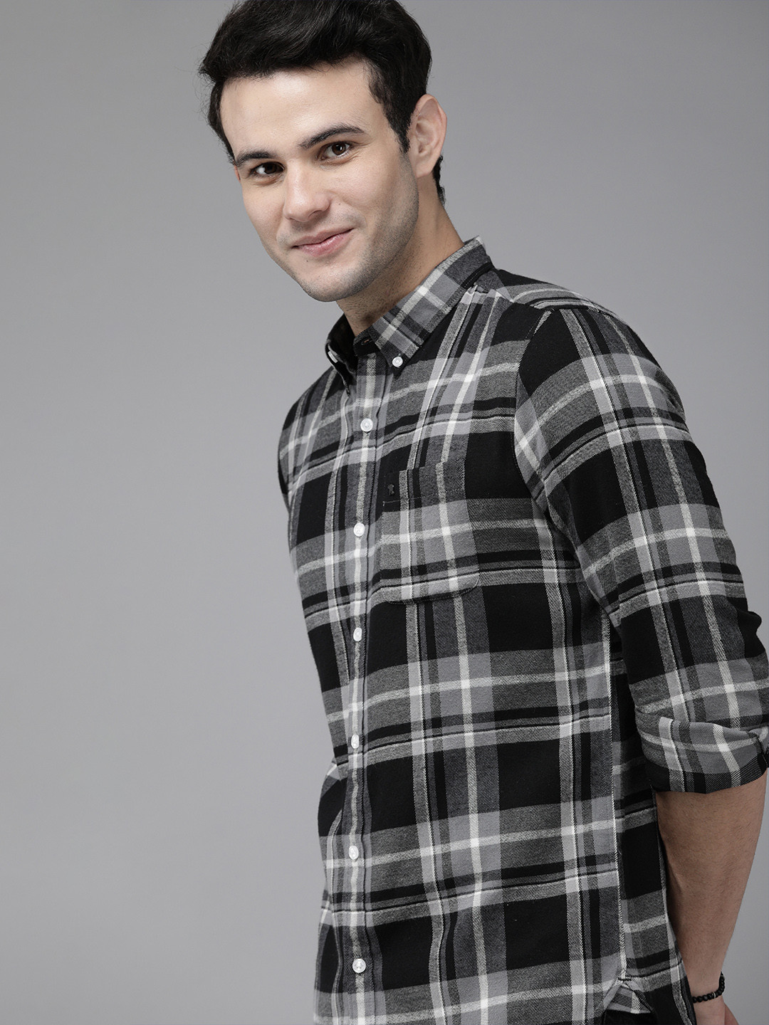 Buy THE BEAR HOUSE Men Grey Slim Fit Tartan Checked Casual Shirt