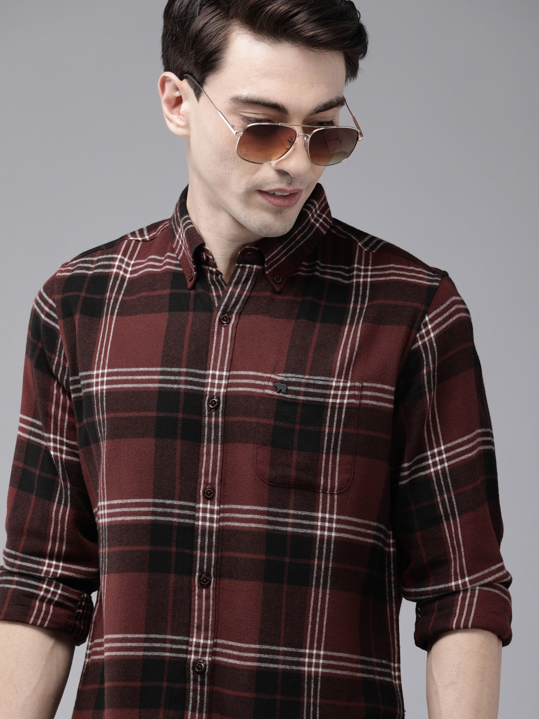 Buy THE BEAR HOUSE Men Brown Slim Fit Tartan Checks Opaque Checked