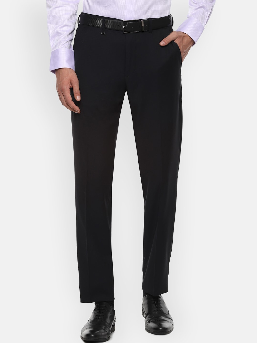 Buy Van Heusen Men Black Slim Fit Formal Trousers - Trousers for Men ...