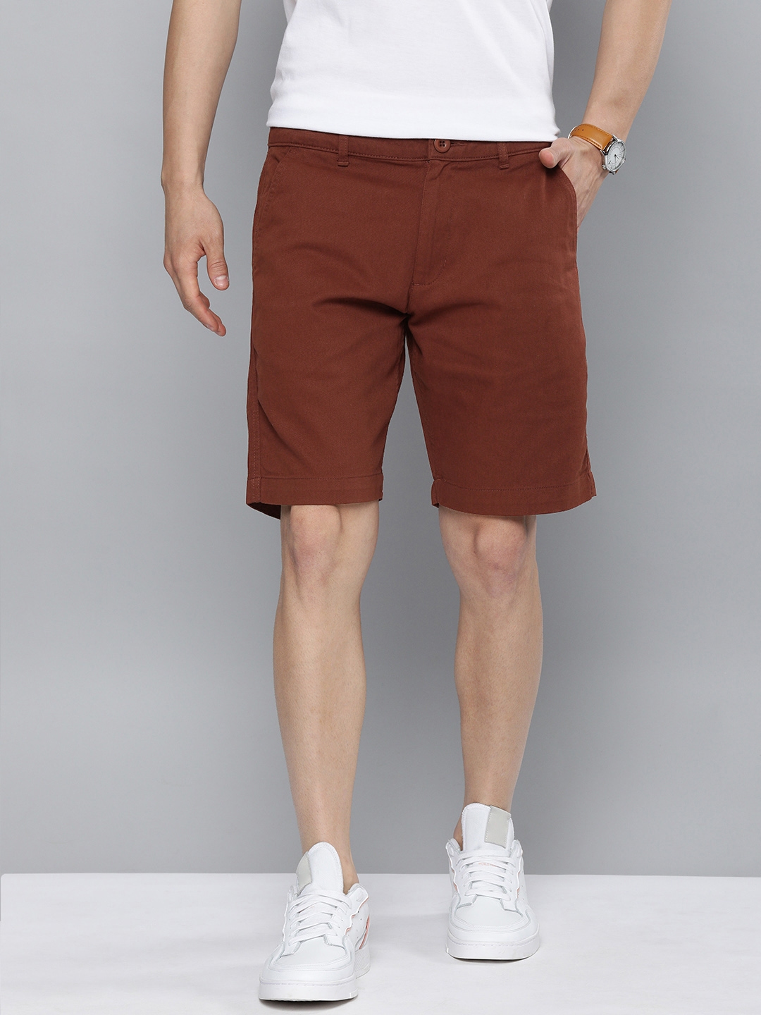 Buy Mast & Harbour Men Rust Brown Solid Chino Shorts - Shorts for Men ...
