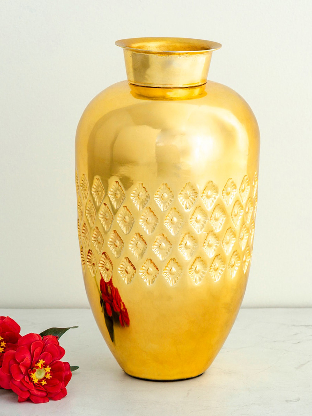 Buy Home Centre Gold Toned Textured Metal Vase Vases for Unisex