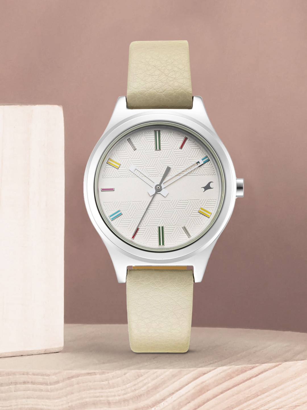 Buy Fastrack Women White Brass Dial & Grey Leather Straps Analogue