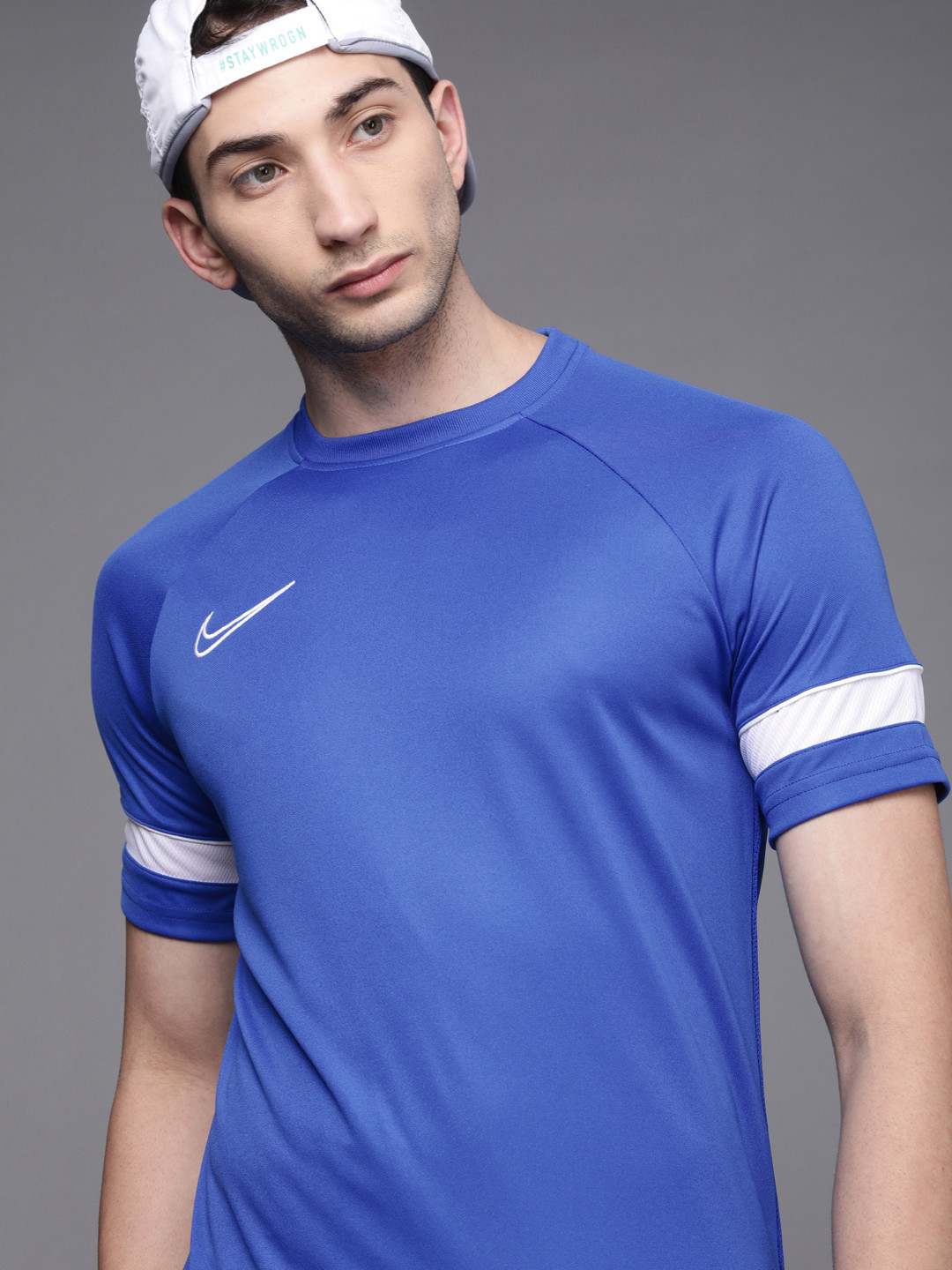 Buy Nike Men Blue & White Colourblocked Brand Logo Printed T Shirt