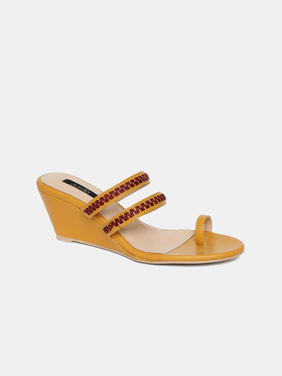 Buy AURELIA Red & Mustard Yellow Wedge Sandals Heels for Women