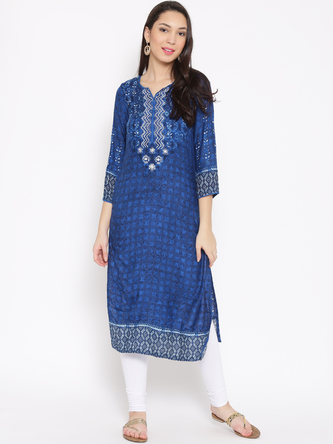 biba blue printed kurta