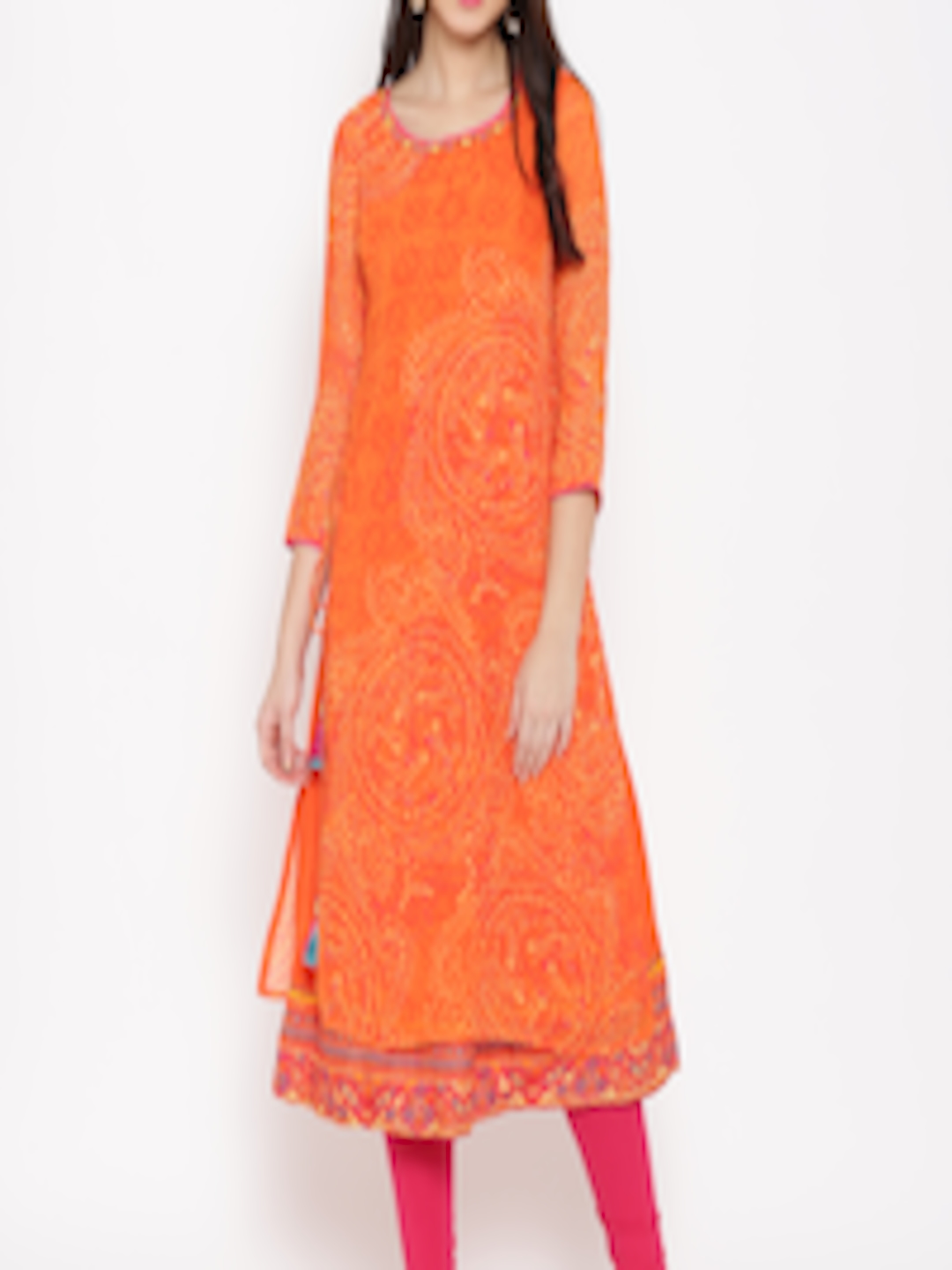 Buy Biba Women Orange Printed Layered Straight Kurta - Kurtas for Women ...