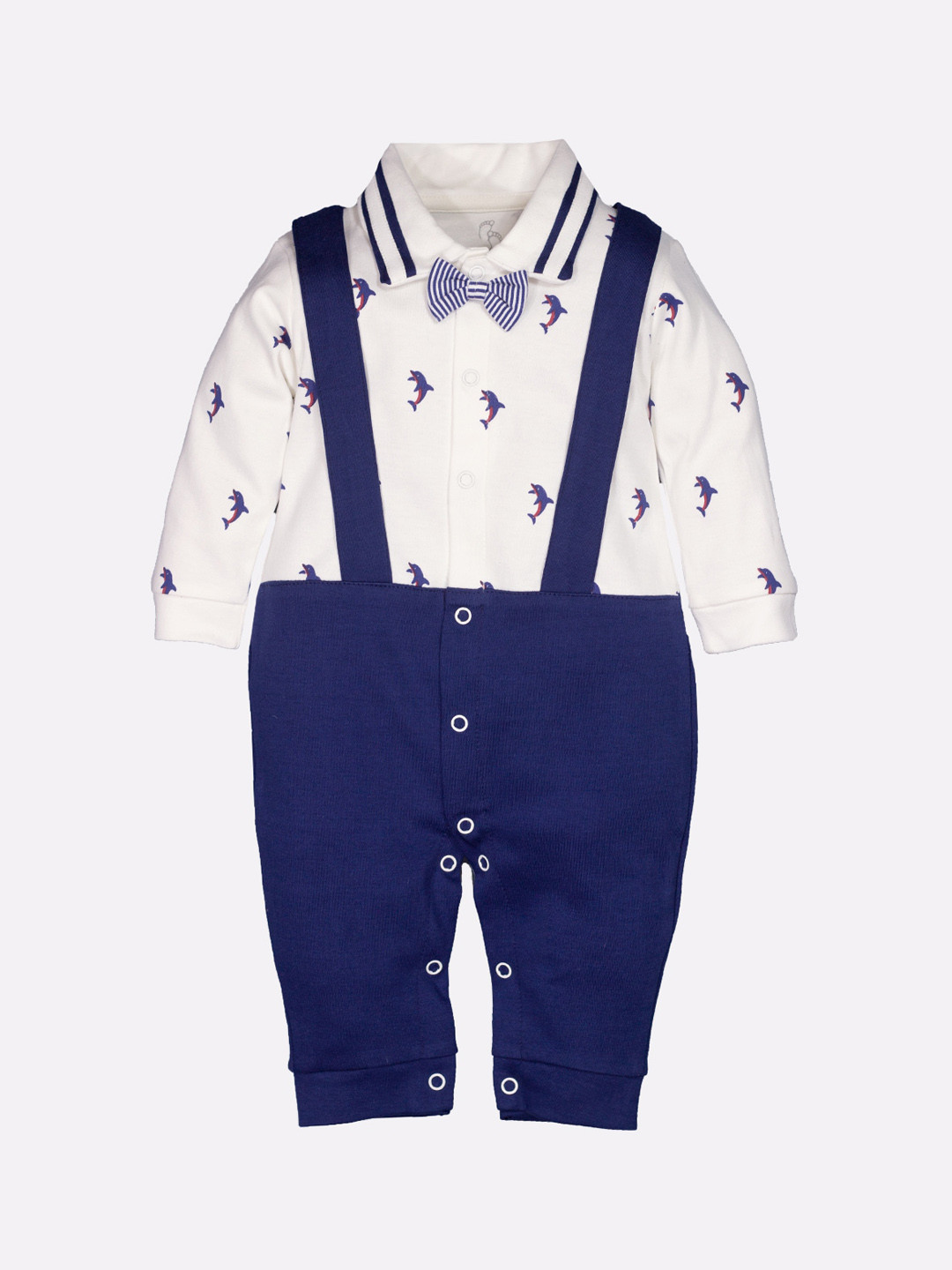 Buy BABY GO Infant Boys White & Blue Printed Pure Cotton Rompers