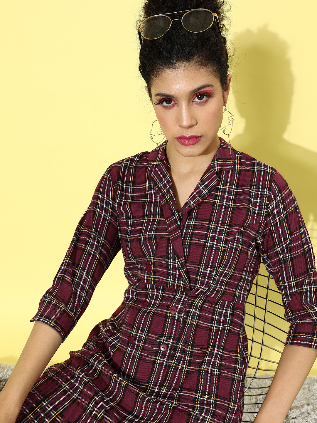 Buy DressBerry Women Charming Maroon Tartan Checked Dress Dresses for
