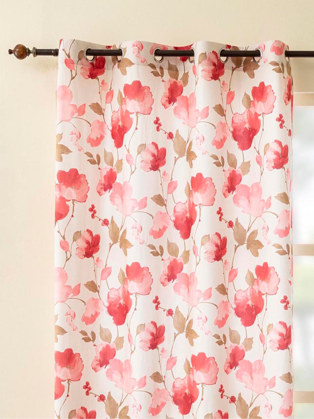 Buy Home Centre White & Peach Coloured Floral Window Curtain Curtains