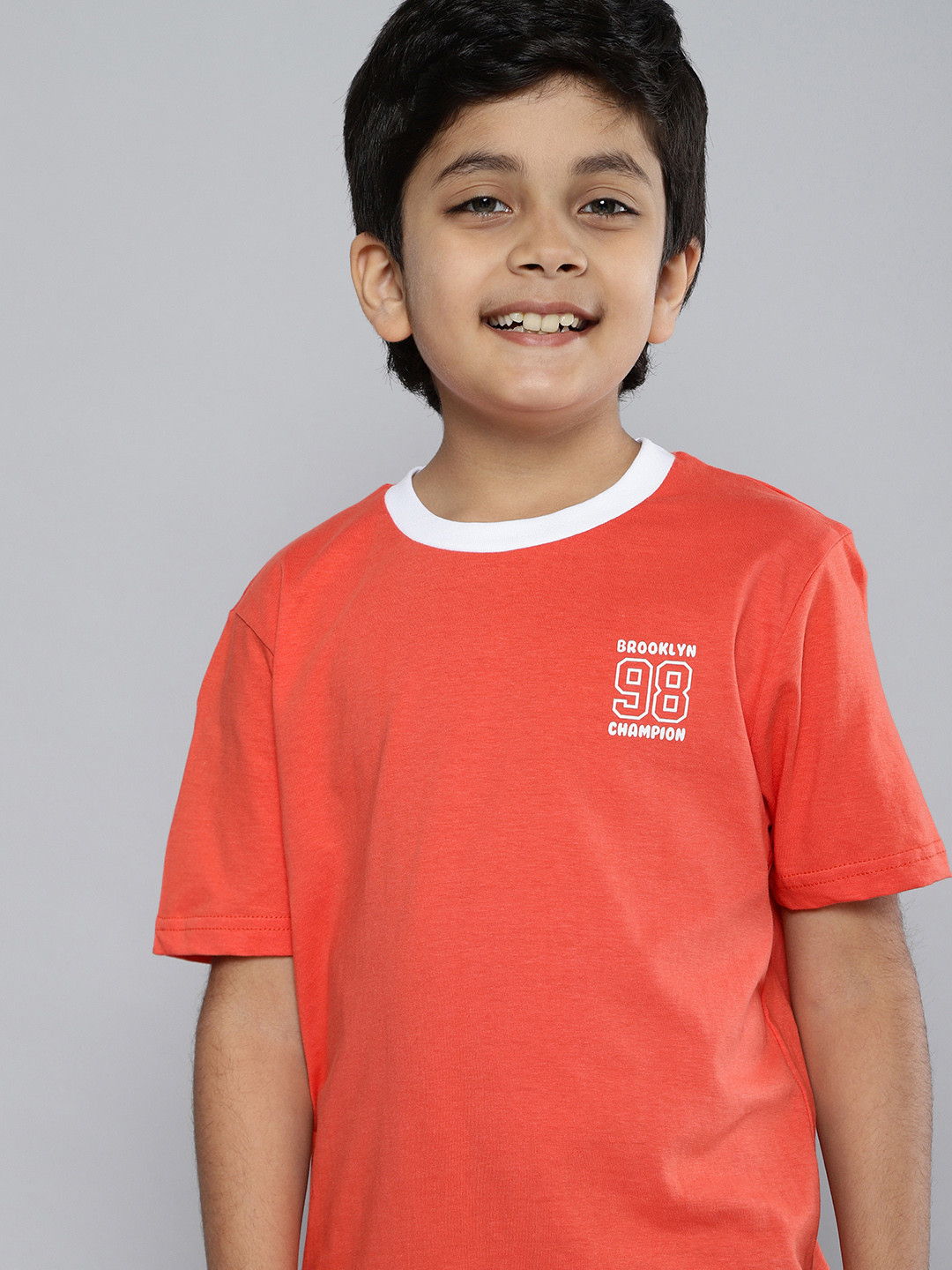 Boys Orange Cotton Printed T-Shirt