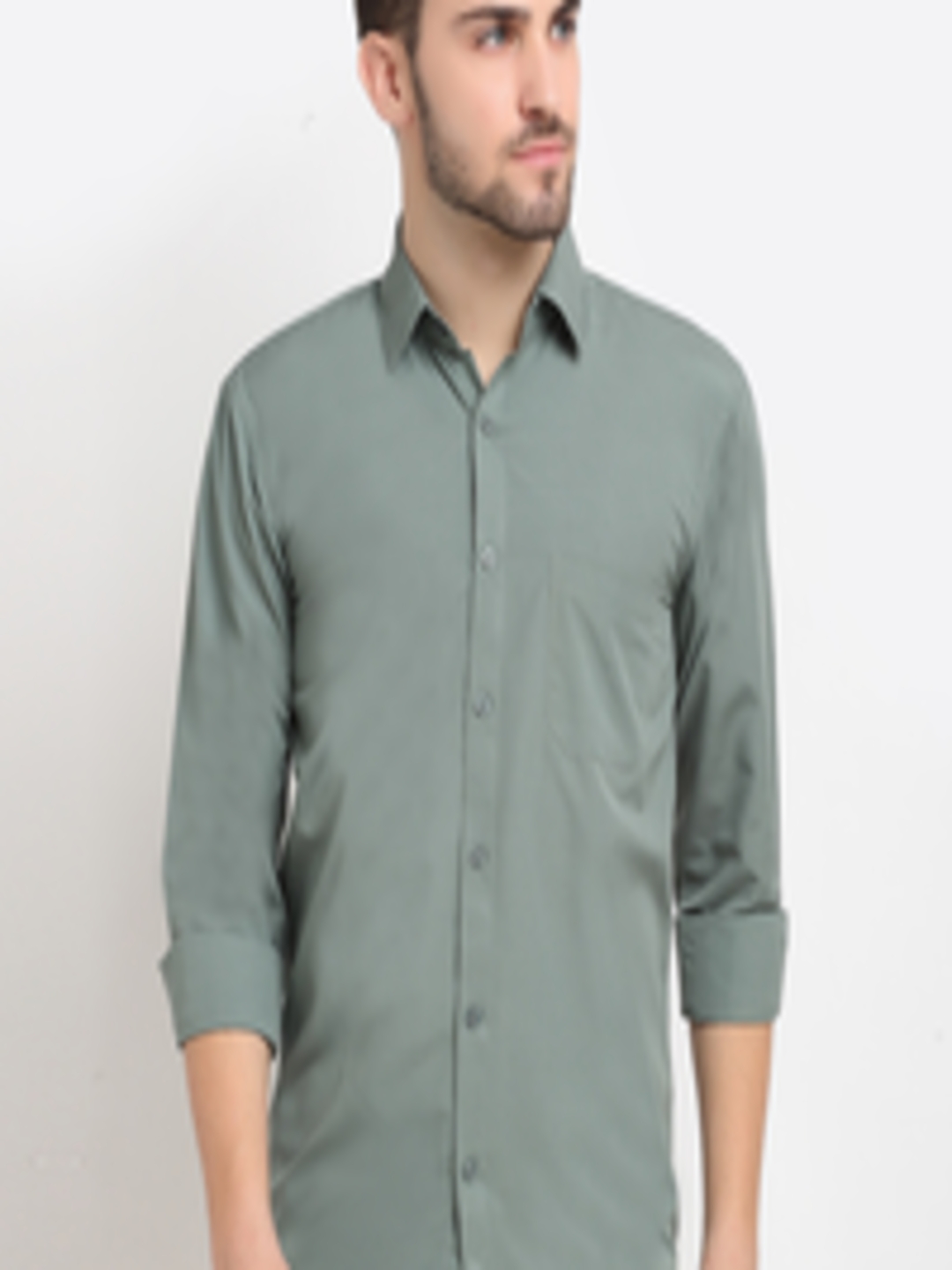 Buy JAINISH Men Green Opaque Pure Cotton Casual Shirt - Shirts for Men ...