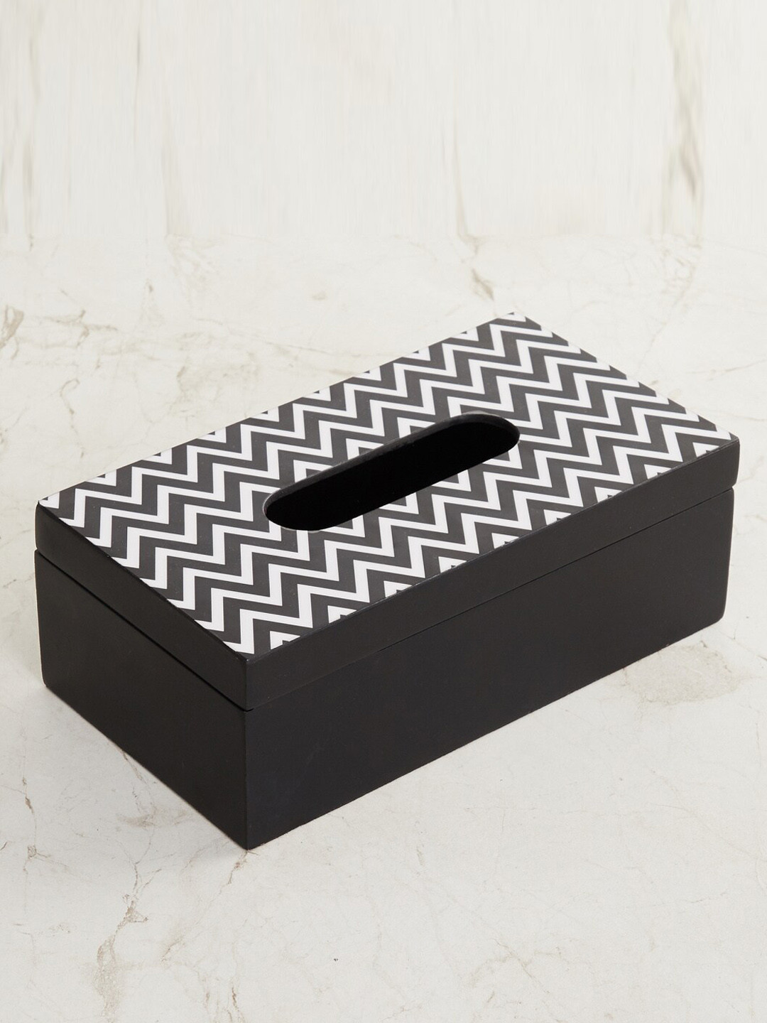 Buy Home Centre Black & White Charlie Venice Wooden Printed Tissue Holder Dining Essentials