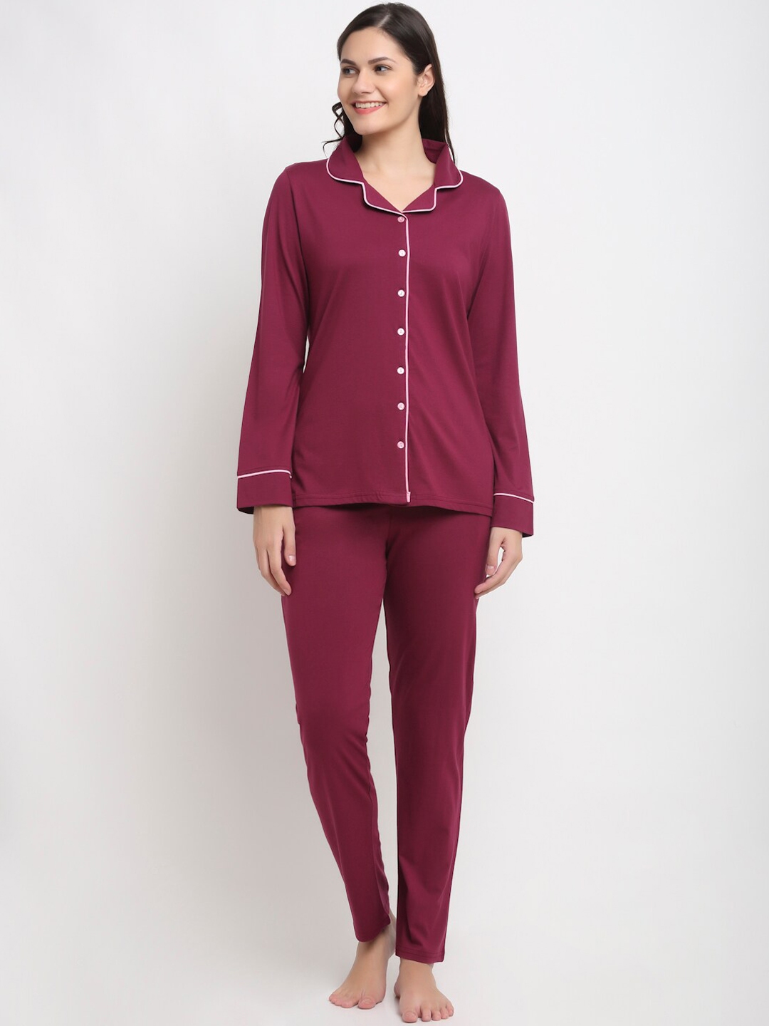 Buy Kanvin Women Maroon Solid Nightsuit - Night Suits for Women ...
