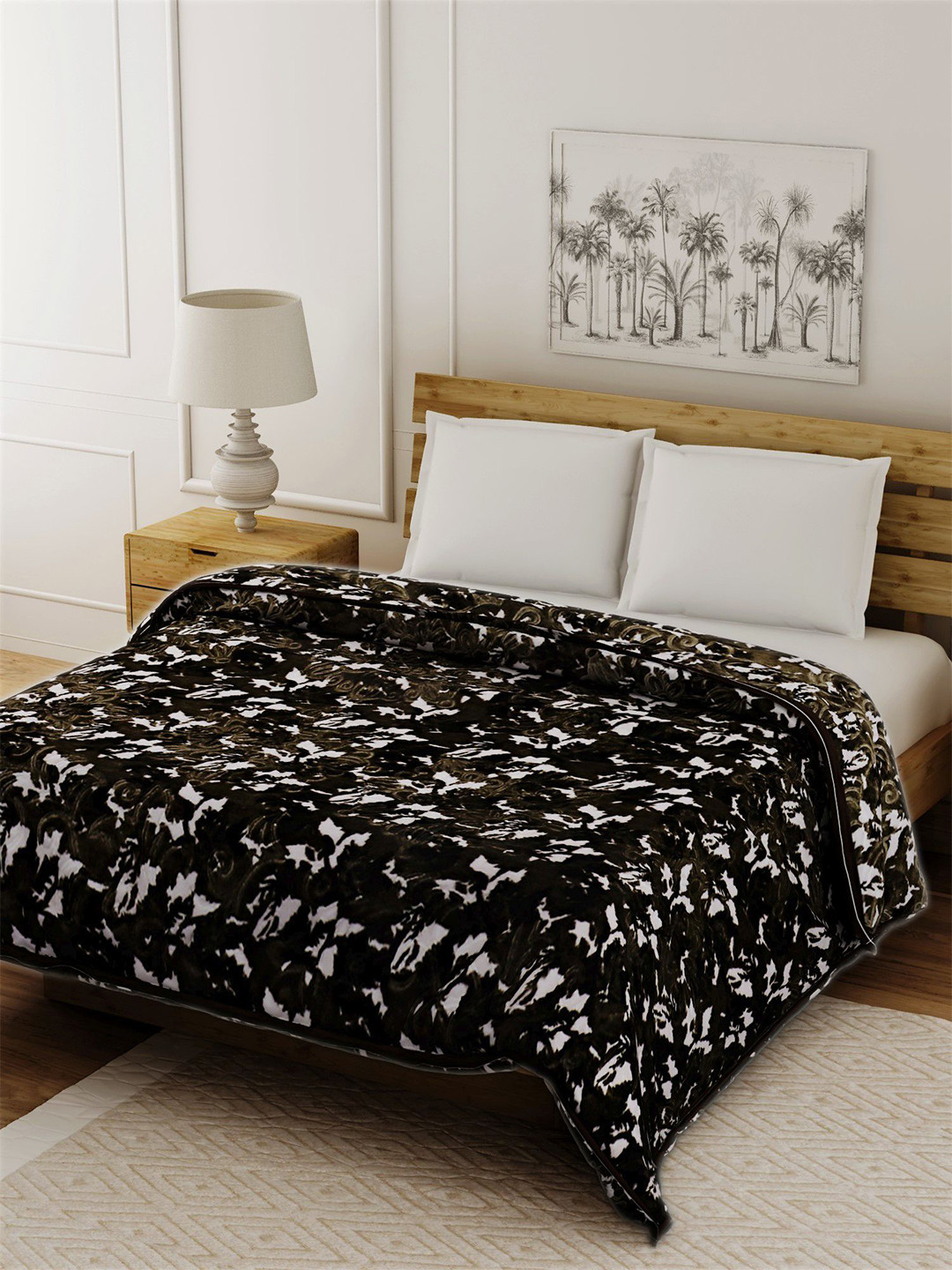 Buy Spangle Green & White Floral Mink Heavy Winter 400 GSM Double Bed