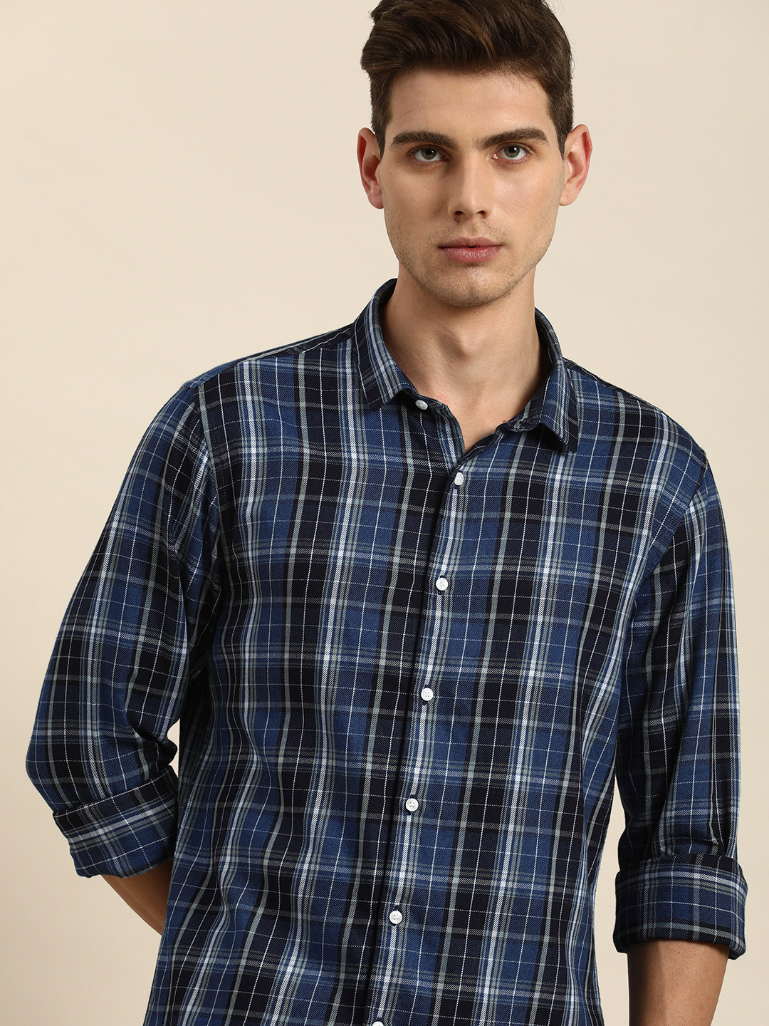 Buy Ether Men Navy Blue & White Checked Pure Cotton Casual Shirt Shirts for Men 15439700 Myntra