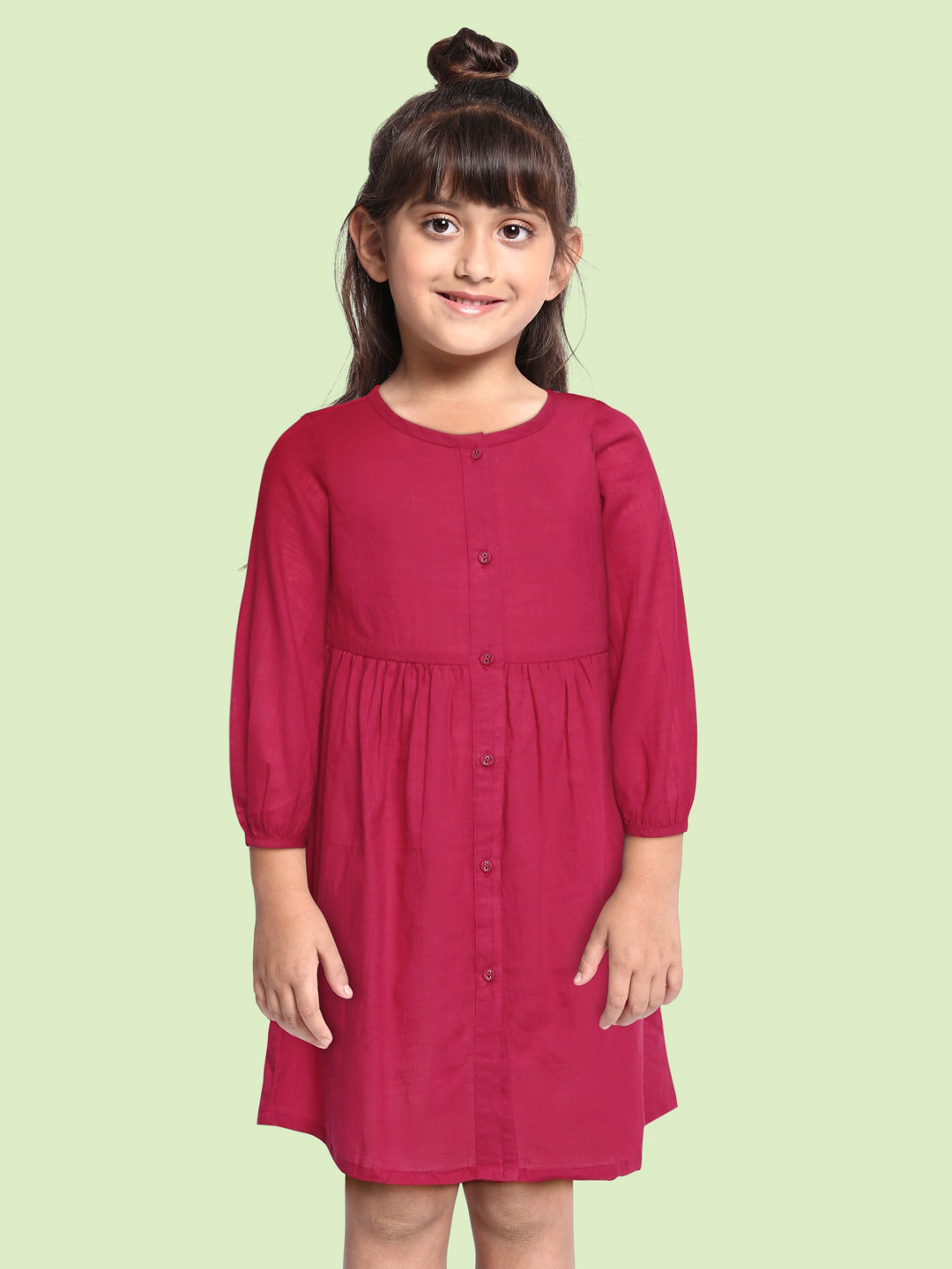 Buy HERE&NOW Fuchsia Pure Cotton Dress Dresses for Girls 15440378