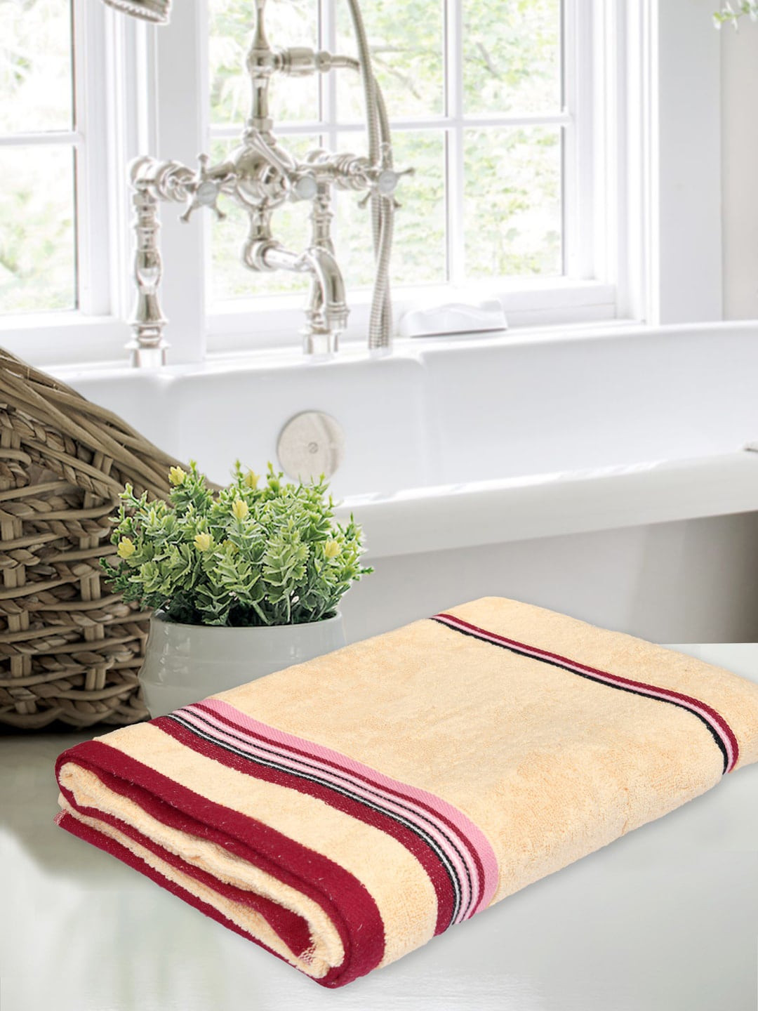 Buy BOMBAY DYEING Cream Coloured 400 GSM Cotton Bath Towel Bath