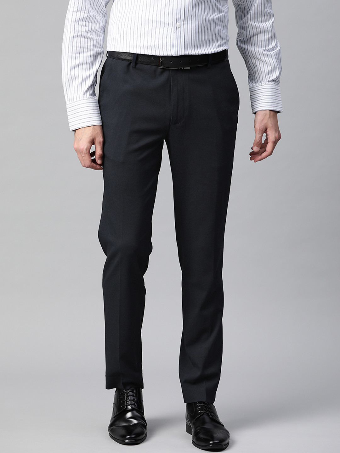 Buy Marks & Spencer Men Navy Blue Solid Formal Trousers - Trousers for ...