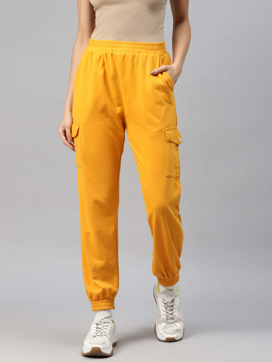 Buy Laabha Women Yellow Cotton Cargo Track Pant Track Pants for Women