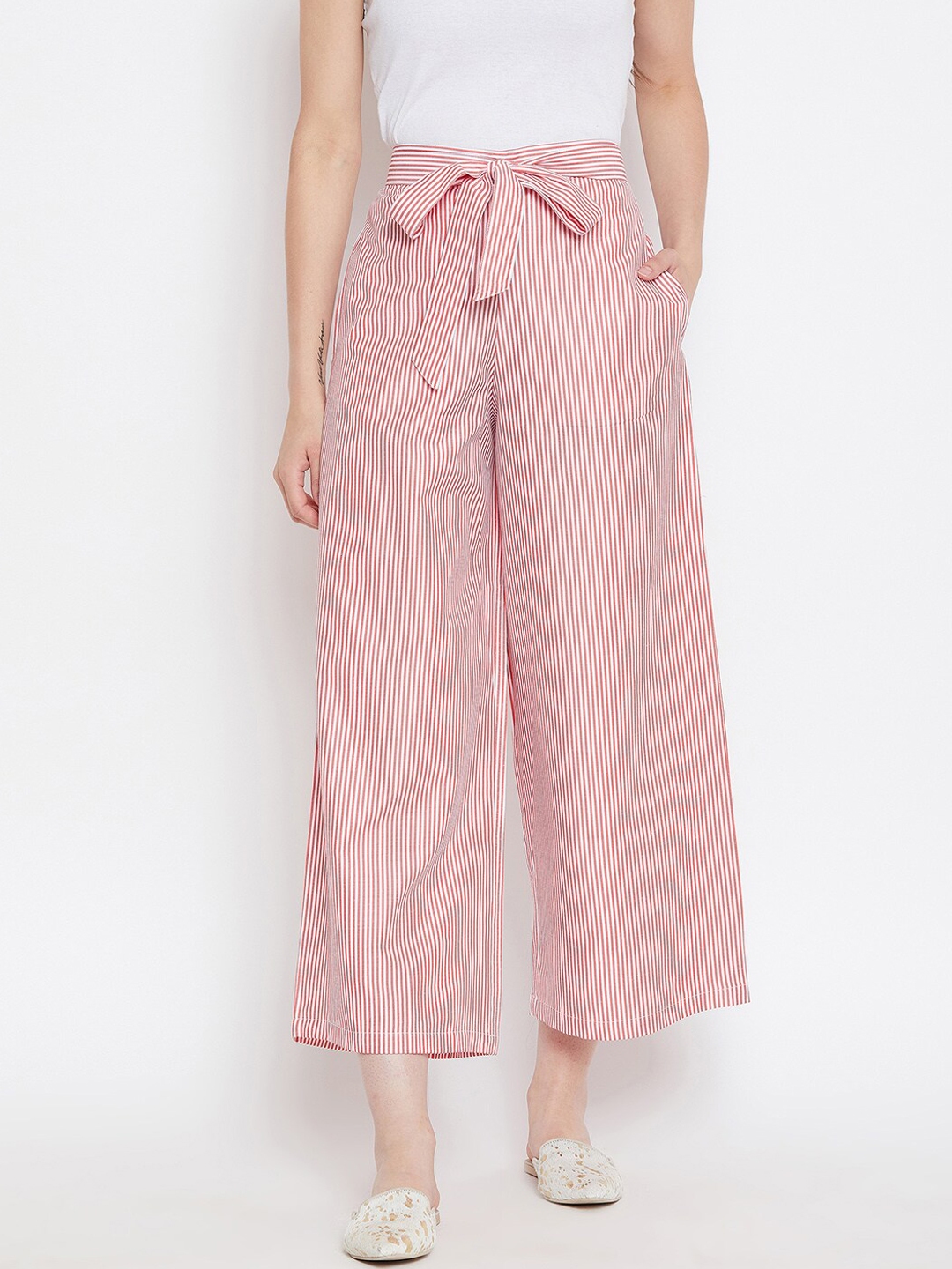 red and white striped trousers