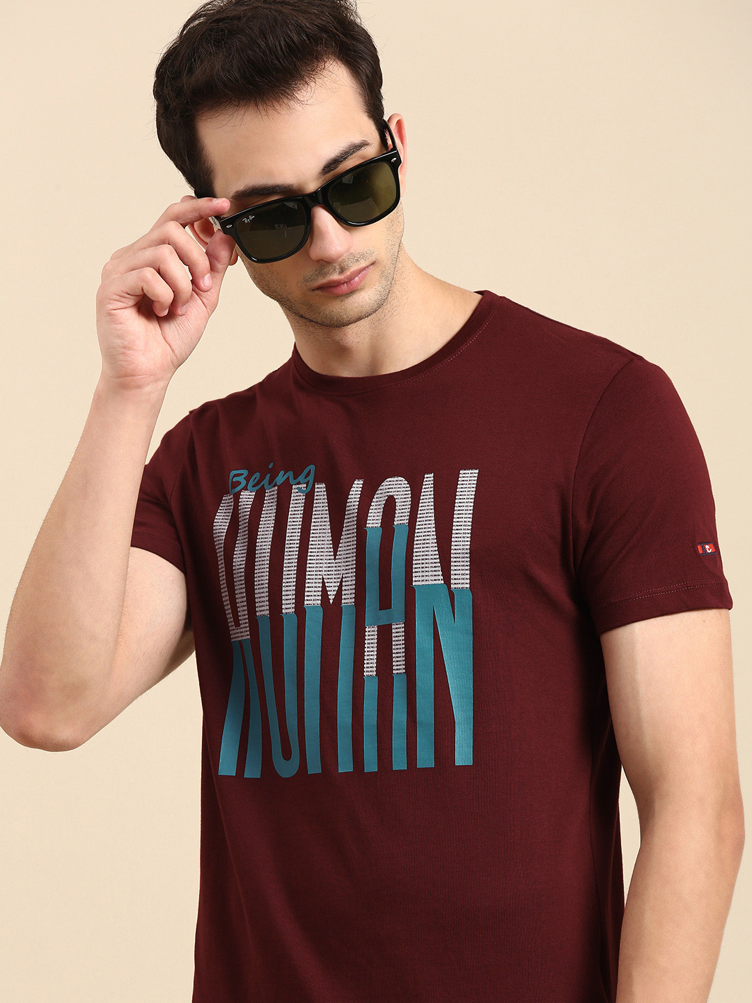 Buy Being Human Men Maroon Brand Logo Printed Pure Cotton T Shirt