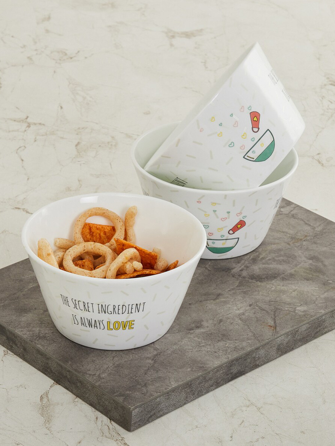 Buy Home Centre Set Of 3 White Printed Microwave Safe Bone China Bowls